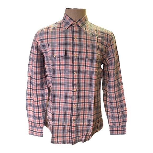 Goodthreads Men’s Pink Blue Long Sleeve Linen Cotton Shirt Size Small - Picture 1 of 2